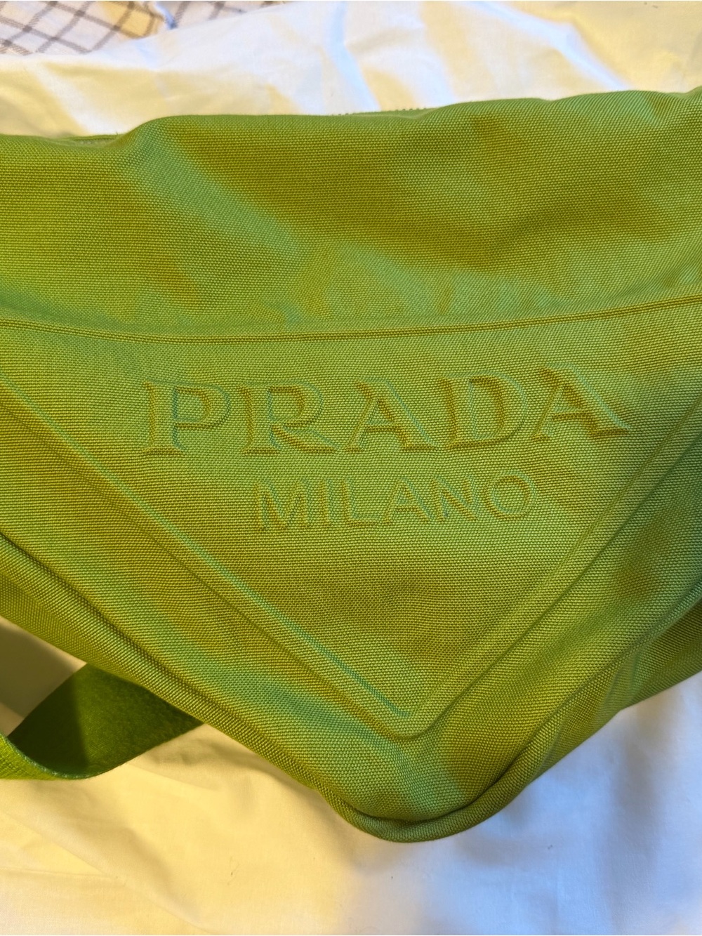 Prada Lime Green Canvas Shoulder/Crossbody Bag